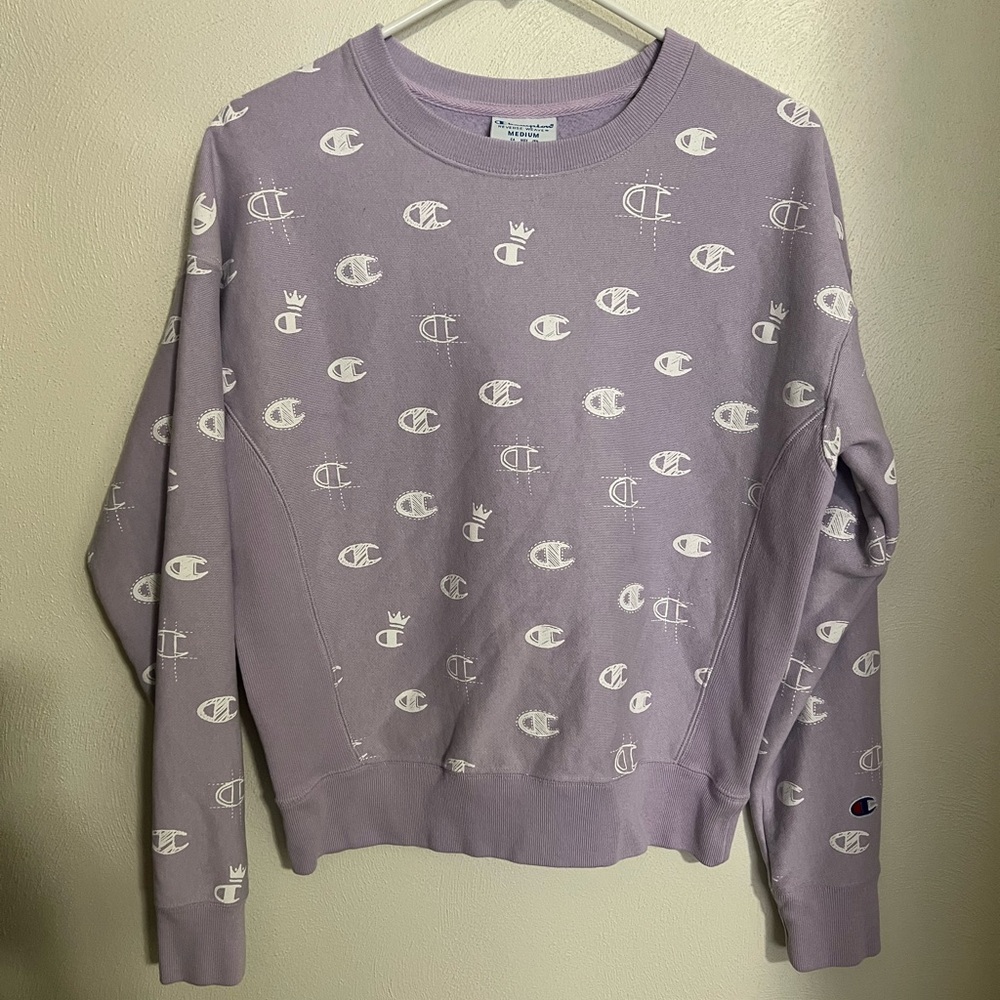 CHAMPION Classic Reverse Weave‎ Printed Logo Crewneck Lilac & White Women's Sz M